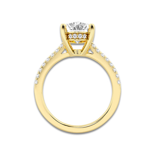 2.75 ctw Oval Lab-Grown Diamond Hidden Halo Side Stone Engagement Ring in 18K Yellow Gold for Women | Colorless E, VS1 Clarity, IGI Certified 2.50 ct Center Diamond