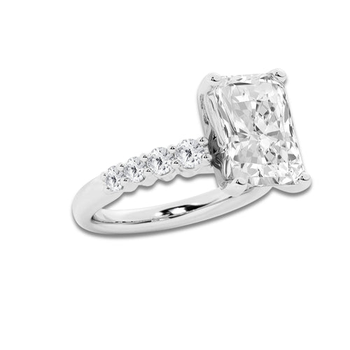 8.66 Ct Radiant Lab-Grown Diamond Half Eternity Engagement Ring in 14K White Gold for Female, Colorless (D), VVS1 Clarity | IGI Certified, 8.00 Ct Center Diamond