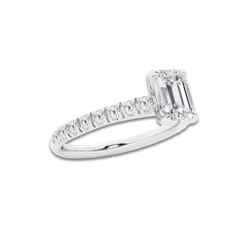 1.39 ctw Emerald Lab-Grown Diamond Pave Engagement Ring in 14K White Gold for Women | D Color, VVS1 Clarity, IGI Certified 1.00 ct Center Diamond