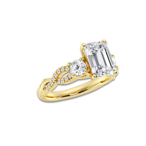 3.10 ctw Emerald Lab-Grown Diamond Side Stone Engagement Ring in 14K Yellow Gold for Women | Colorless D, VVS1 Clarity, IGI Certified 2.50 ct Center Diamond