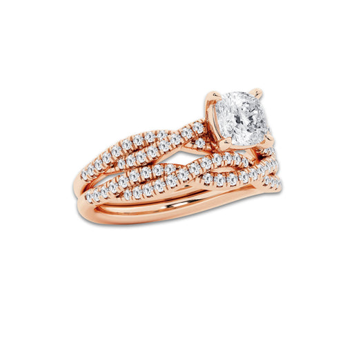 Adore 1 1/2 ctw Cushion Lab Grown Diamond Woven Bridal Set 14K Rose Gold, D, VVS | IGI Certified, 1 ct Center