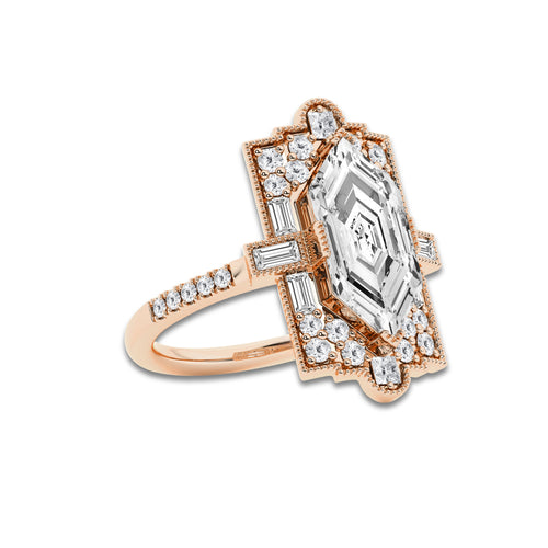 Matilda 2 3/4 ctw Dutch Marquise Lab Grown Diamond Vintage Side Stone Engagement Ring 14K Rose Gold, EF, VS2 | IGI Certified, 2 ct Center
