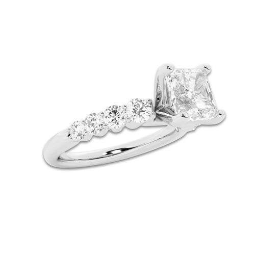 2.54 Ct Asscher Lab-Grown Diamond Half Eternity Engagement Ring in Platinum for Female, Colorless (D), VVS1 Clarity | IGI Certified, 2.00 Ct Center Diamond
