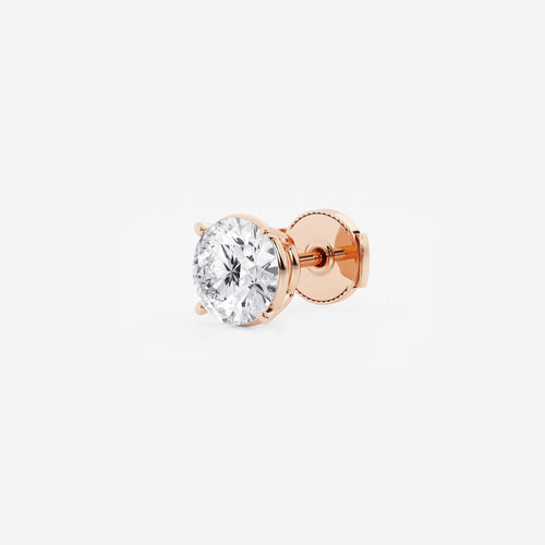 1 1/2 ctw Round Lab Grown Diamond Single Stud Earring 14K Rose Gold, E, VS1 | IGI Certified, 1 1/2 ct Center