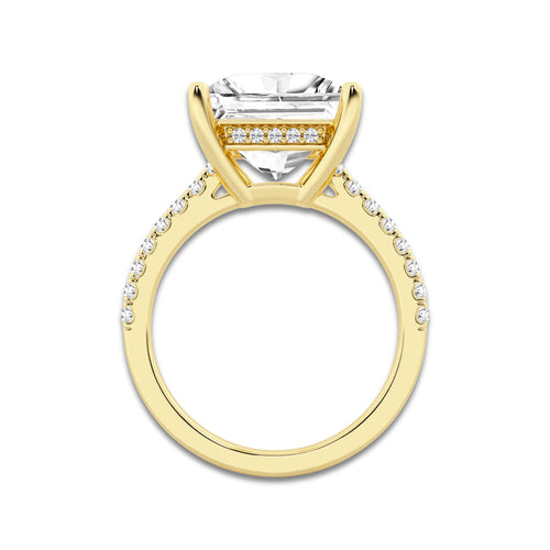 5.33 ctw Princess Lab-Grown Diamond Hidden Halo Side Stone Engagement Ring in 18K Yellow Gold for Women | Colorless D, VVS1 Clarity, IGI Certified 5.00 ct Center Diamond
