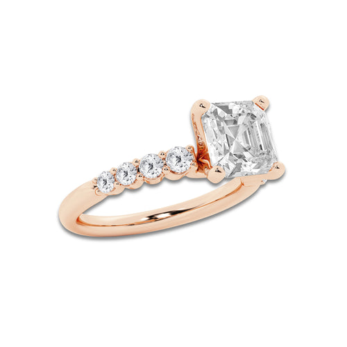 4.66 ctw Asscher Lab-Grown Diamond Side Stone Engagement Ring in 14K Rose Gold for Women | Colorless E, VS1 Clarity, IGI Certified 4.00 Ct Center Diamond