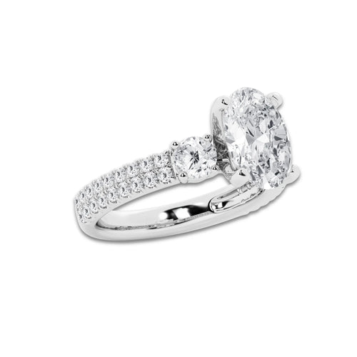 3.50 ctw Oval Lab-Grown Diamond Three Stone Double Row Engagement Ring in Platinum for Women | E Color, VS1 Clarity, IGI Certified 2.50 ct Center Diamond