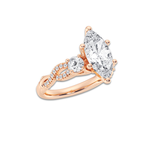 3.10 ctw Marquise Lab-Grown Diamond Side Stone Engagement Ring in 14K Rose Gold for Women | Colorless D, VVS1 Clarity, IGI Certified 2.50 ct Center Diamond