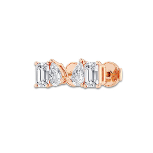 2 ctw Toi Et Moi Emerald and Pear Stud Earrings 14K Rose Gold, E, VS1