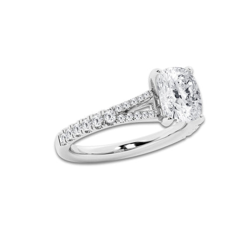 1.33 ctw Elongated Cushion Lab-Grown Diamond Split Shank Side Stone Engagement Ring in Platinum for Women | Colorless D, VVS1 Clarity, IGI Certified 1.00 ct Center Diamond