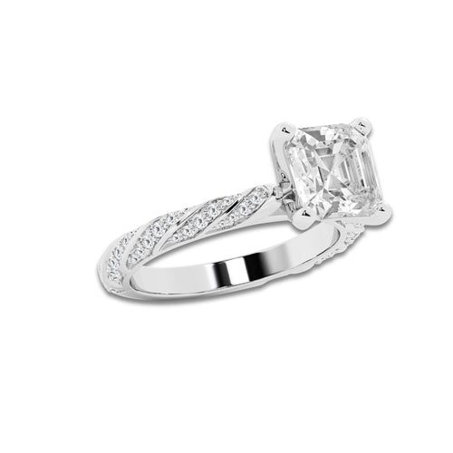 3.92 ctw Asscher Lab-Grown Diamond Twisted Band Engagement Ring in 14K White Gold for Women | Colorless D, VVS1 Clarity, IGI Certified 3.50 ct Center Diamond