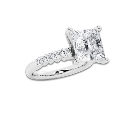 7.66 Ct Princess Lab-Grown Diamond Half Eternity Engagement Ring in 14K White Gold for Female, Colorless (D), VVS1 Clarity | IGI Certified, 7.00 Ct Center Diamond
