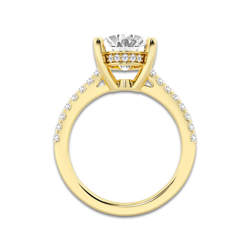 3.29 ctw Oval Lab-Grown Diamond Hidden Halo Side Stone Engagement Ring in 18K Yellow Gold for Women | Colorless D, VVS1 Clarity, IGI Certified 3.00 ct Center Diamond