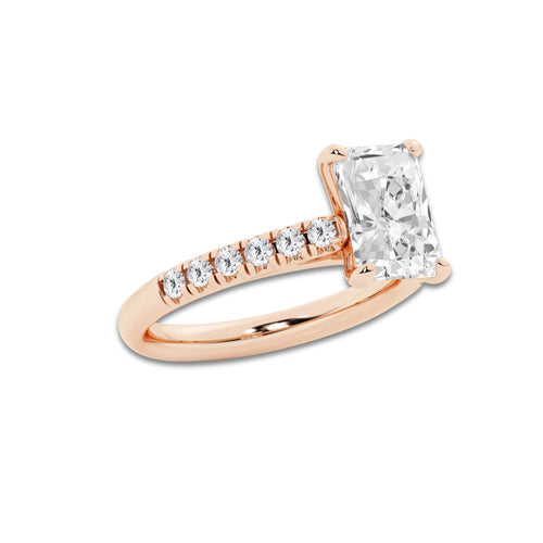 2.90 ctw Radiant Lab-Grown Diamond Pave Engagement Ring in 14K Rose Gold for Women | E Color, VS1 Clarity, IGI Certified 2.50 ct Center Diamond