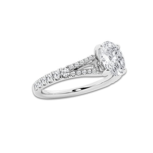 1.33 ctw Oval Lab-Grown Diamond Split Shank Side Stone Engagement Ring in Platinum for Women | Colorless E, VS1 Clarity, IGI Certified 1.00 ct Center Diamond