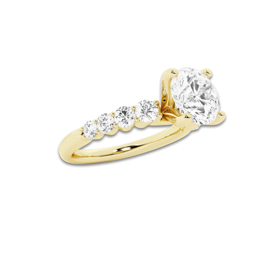 3.04 ctw Round Lab-Grown Diamond Side Stone Engagement Ring in 14K Yellow Gold for Women | Colorless E, VS1 Clarity, IGI Certified 2.50 Ct Center Diamond