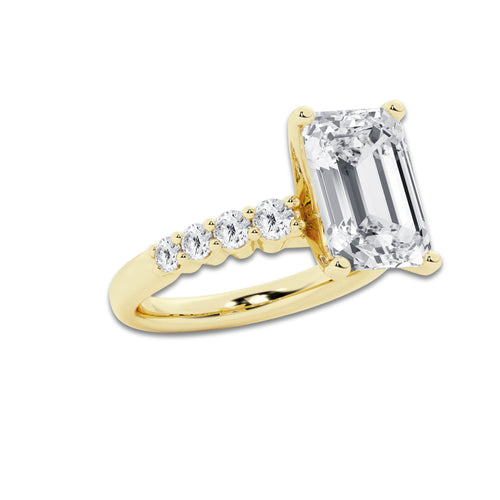 8.66 Ct Emerald Lab-Grown Diamond Half Eternity Engagement Ring in 14K Yellow Gold for Female, Colorless (E), VS1 Clarity | IGI Certified, 8.00 Ct Center Diamond