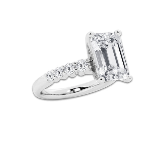 7.66 Ct Emerald Lab-Grown Diamond Half Eternity Engagement Ring in Platinum for Female, Colorless (E), VS1 Clarity | IGI Certified, 7.00 Ct Center Diamond