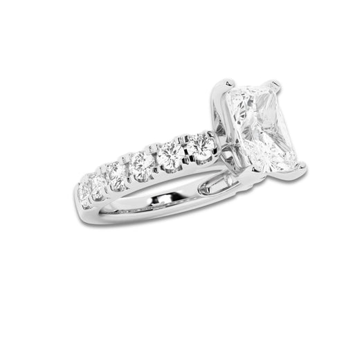 2.50 ctw Radiant Lab-Grown Diamond Split-Prong Set Side Stone Engagement Ring in 14K White Gold for Women | Colorless D, VVS1 Clarity, IGI Certified 1.50 ct Center Diamond