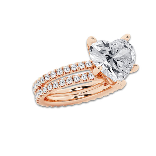 7.22 ctw Heart Lab-Grown Diamond Double Row Diamond Engagement Ring in 14K Rose Gold for Women | Colorless D, VVS1 Clarity, IGI Certified 6.00 ct Center Diamond