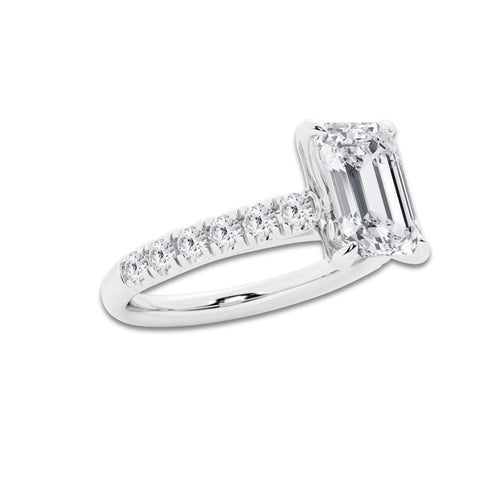 2.41 ctw Emerald Lab-Grown Diamond Pave Engagement Ring in Platinum for Women | E Color, VS1 Clarity, IGI Certified 2.00 ct Center Diamond