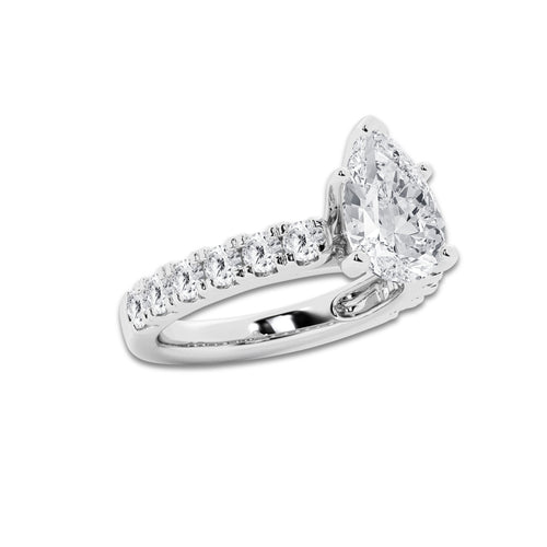 4.00 ctw Pear Lab-Grown Diamond Split-Prong Set Side Stone Engagement Ring in Platinum for Women | Colorless D, VVS1 Clarity, IGI Certified 3.00 ct Center Diamond