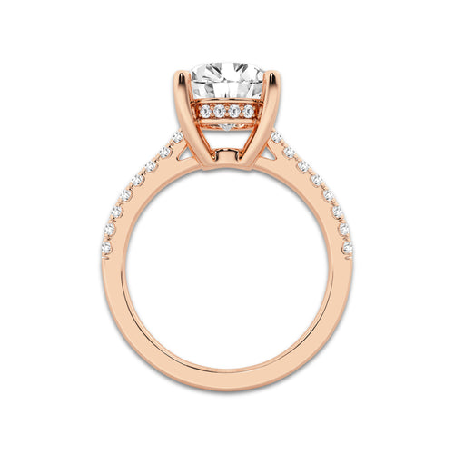 2.75 ctw Round Lab-Grown Diamond Hidden Halo Side Stone Engagement Ring in 18K Rose Gold for Women | Colorless D, VVS1 Clarity, IGI Certified 2.50 ct Center Diamond