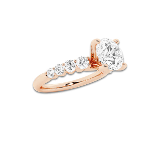 3.04 Ct Round Lab-Grown Diamond Half Eternity Engagement Ring in 14K Rose Gold for Female, Colorless (E), VS1 Clarity | IGI Certified, 2.50 Ct Center Diamond