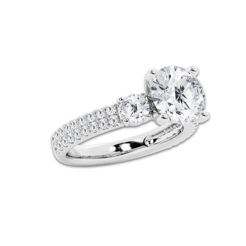 4.00 ctw Round Lab-Grown Diamond Three Stone Double Row Engagement Ring in Platinum for Women | E Color, VS1 Clarity, IGI Certified 3.00 ct Center Diamond