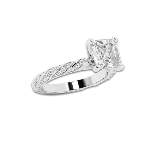 5.42 ctw Asscher Lab-Grown Diamond Twisted Band Engagement Ring in 14K White Gold for Women | Colorless E, VS1 Clarity, IGI Certified 5.00 ct Center Diamond