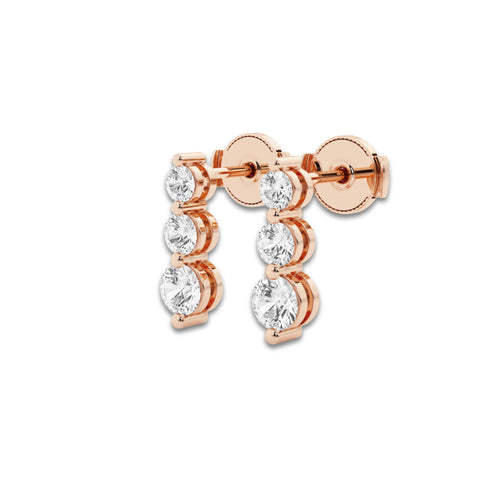 1 ctw Round Lab Grown Diamond Three-Stone Drop Earrings 14K Rose Gold, DE, VS1