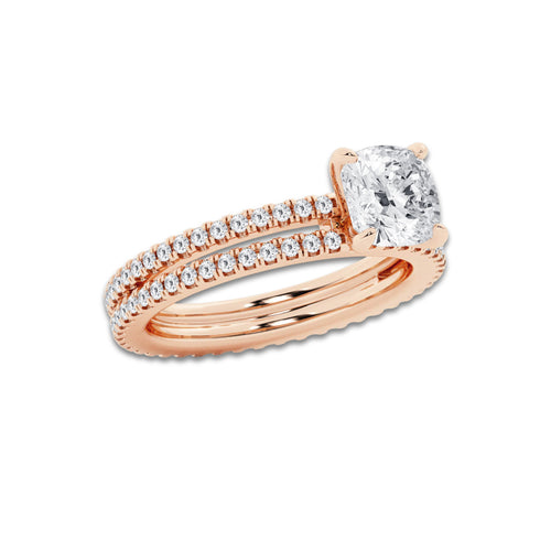 2.19 ctw Cushion Lab-Grown Diamond Double Row Diamond Engagement Ring in 14K Rose Gold for Women | Colorless E, VS1 Clarity, IGI Certified 1.50 ct Center Diamond