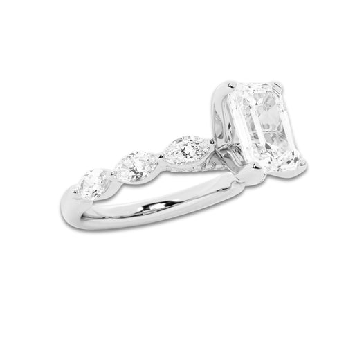 3.48 ctw Emerald Lab-Grown Diamond Marquise Side Stone Engagement Ring in Platinum for Women | Colorless D, VVS1 Clarity, IGI Certified 3.00 ct Center Diamond