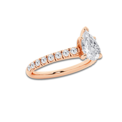 1.39 ctw Pear Lab-Grown Diamond Pave Engagement Ring in 14K Rose Gold for Women | D Color, VVS1 Clarity, IGI Certified 1.00 ct Center Diamond
