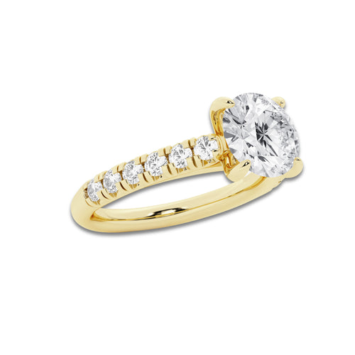 2.40 ctw Round Lab-Grown Diamond Pave Engagement Ring in 14K Yellow Gold for Women | D Color, VVS1 Clarity, IGI Certified 2.00 ct Center Diamond