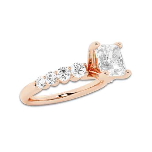 3.54 ctw Asscher Lab-Grown Diamond Side Stone Engagement Ring in 14K Rose Gold for Women | Colorless E, VS1 Clarity, IGI Certified 3.00 Ct Center Diamond