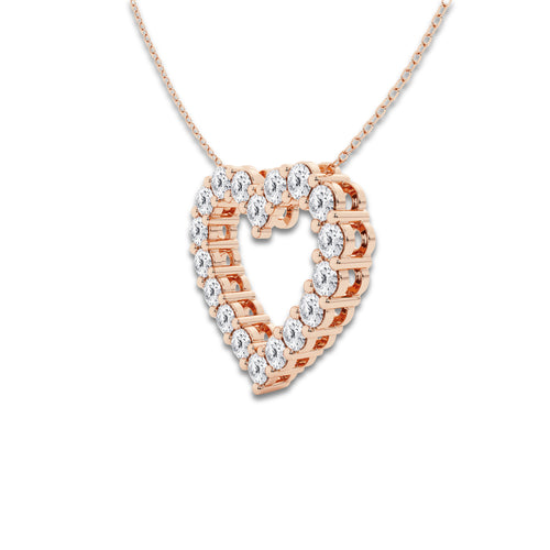 1 1/2 ctw Round Lab Grown Diamond Heart Pendant With Adjustable Chain 14K Rose Gold, DE, VS1