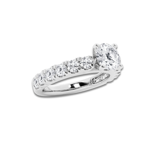 2.00 ctw Round Lab-Grown Diamond Split-Prong Set Side Stone Engagement Ring in Platinum for Women | Colorless D, VVS1 Clarity, IGI Certified 1.00 ct Center Diamond