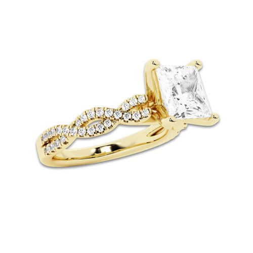 3.23 ctw Princess Lab-Grown Diamond Twisted Shank Engagement Ring in 14K Yellow Gold for Women | D Color, VVS1 Clarity, IGI Certified 3.00 ct Center Diamond