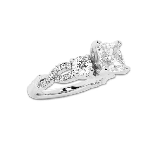 1.98 ctw Asscher Lab-Grown Diamond Side Stone Engagement Ring in Platinum for Women | Colorless D, VVS1 Clarity, IGI Certified 1.50 ct Center Diamond