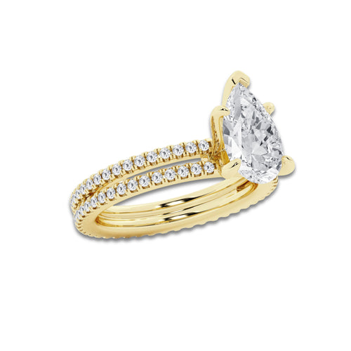 2.69 ctw Pear Lab-Grown Diamond Double Row Diamond Engagement Ring in 14K Yellow Gold for Women | Colorless E, VS1 Clarity, IGI Certified 2.00 ct Center Diamond