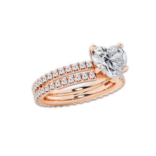 3.39 ctw Heart Lab-Grown Diamond Double Row Diamond Engagement Ring in 14K Rose Gold for Women | Colorless D, VVS1 Clarity, IGI Certified 2.50 ct Center Diamond
