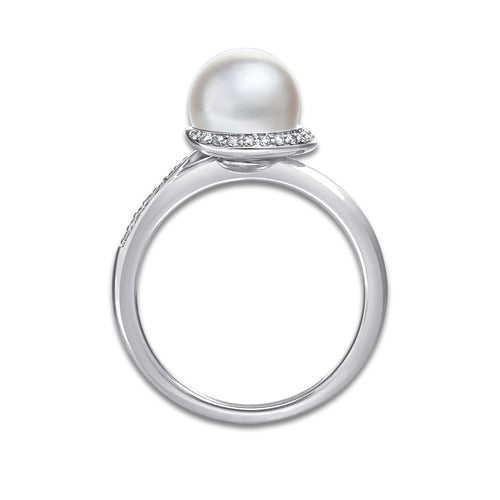 8 mm Akoya Pearl and 1/6 ctw Lab Grown Diamond Ring 14K White Gold, E, VS1