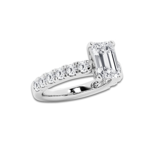 4.00 ctw Emerald Lab-Grown Diamond Split-Prong Set Side Stone Engagement Ring in Platinum for Women | Colorless D, VVS1 Clarity, IGI Certified 3.00 ct Center Diamond