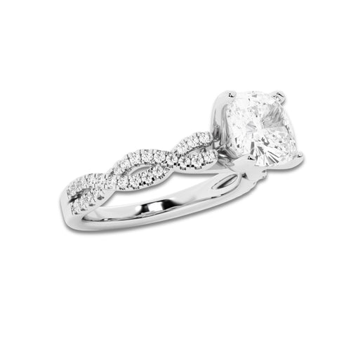 2.25 ctw Cushion Lab-Grown Diamond Twisted Shank Engagement Ring in 14K White Gold for Women | D Color, VVS1 Clarity, IGI Certified 2.00 ct Center Diamond