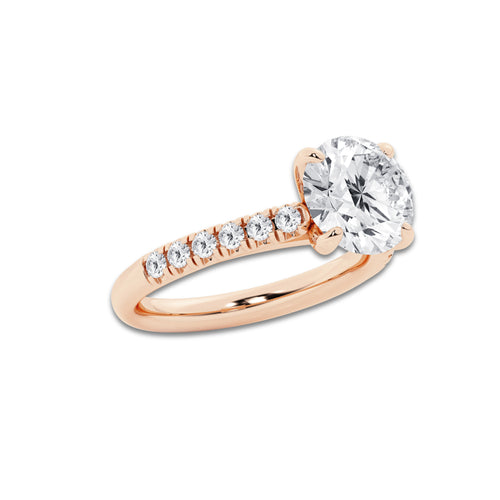 3.40 ctw Round Lab-Grown Diamond Pave Engagement Ring in 14K Rose Gold for Women | D Color, VVS1 Clarity, IGI Certified 3.00 ct Center Diamond