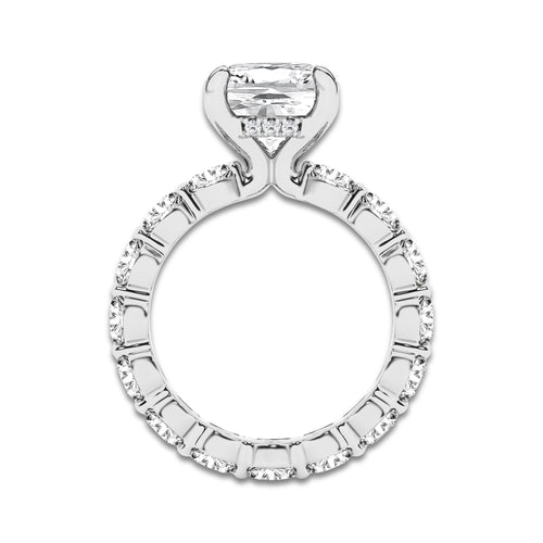 6 7/8 ctw Cushion Lab Grown Diamond Hidden Halo Eternity Engagement Ring Platinum, D, VVS | 3 ct Center