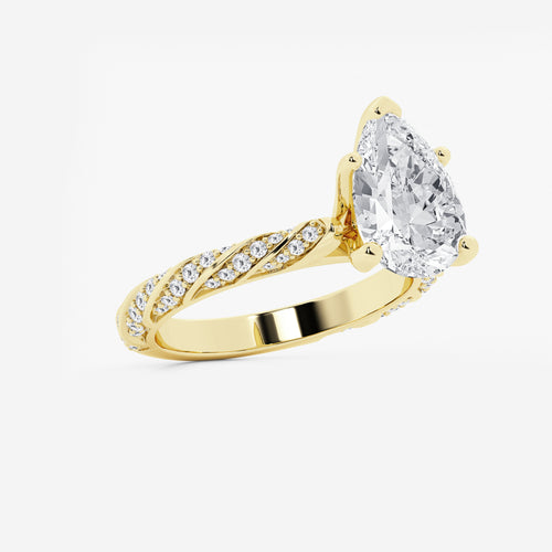 4.42 ctw Pear Lab-Grown Diamond Twisted Band Engagement Ring in 14K Yellow Gold for Women | Colorless E, VS1 Clarity, IGI Certified 4.00 ct Center Diamond