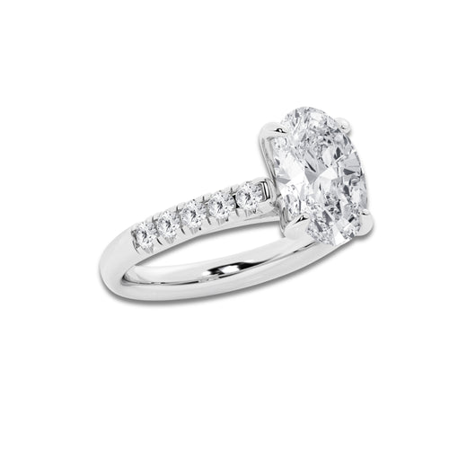 3.93 ctw Oval Lab-Grown Diamond Pave Engagement Ring in 14K White Gold for Women | D Color, VVS1 Clarity, IGI Certified 3.50 ct Center Diamond