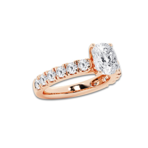 2.00 ctw Elongated Cushion Lab-Grown Diamond Split-Prong Set Side Stone Engagement Ring in 14K Rose Gold for Women | Colorless E, VS1 Clarity, IGI Certified 1.00 ct Center Diamond